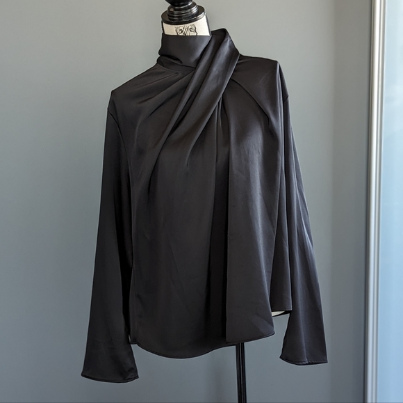 Draped Satin Blouse in Black - Picture 10 of 13